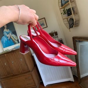 Zara patent red kitten heels